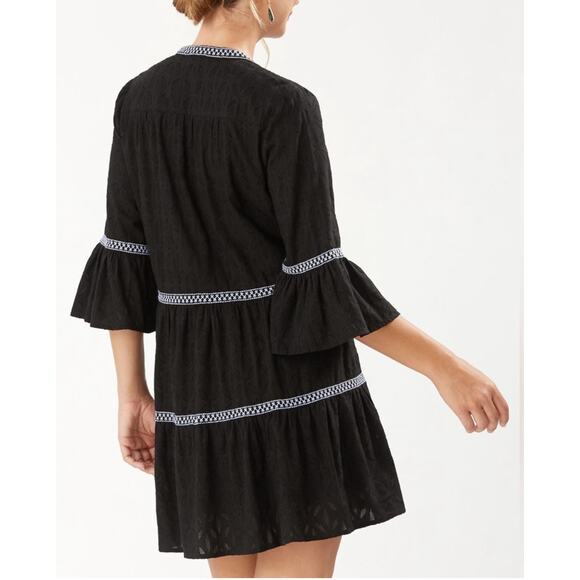 Tommy Bahama Dress Embroidered Bell Sleeve Boho Coastal Mini Size Medium - Picture 2 of 10
